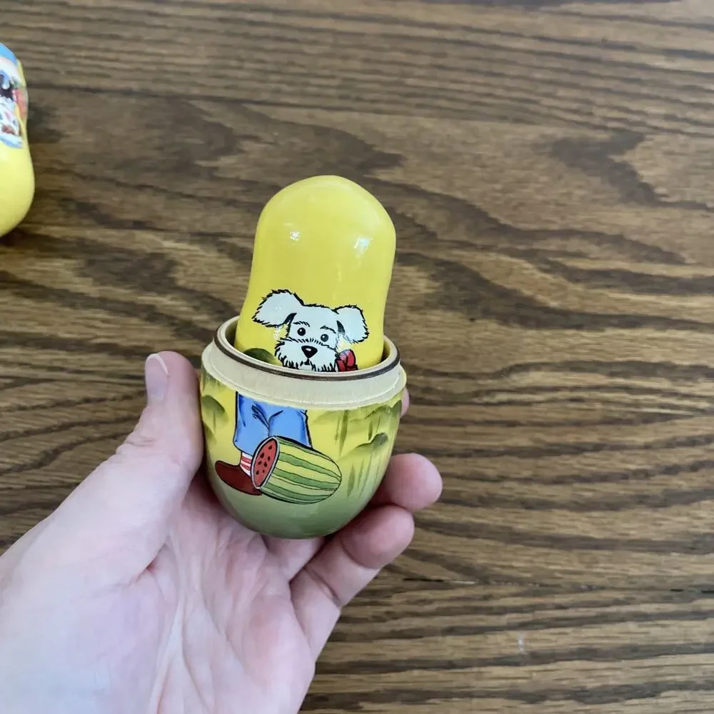 Raggedy Ann Nesting Dolls Russian Golden Cockerel 5 Piece Wooden Hand Painted